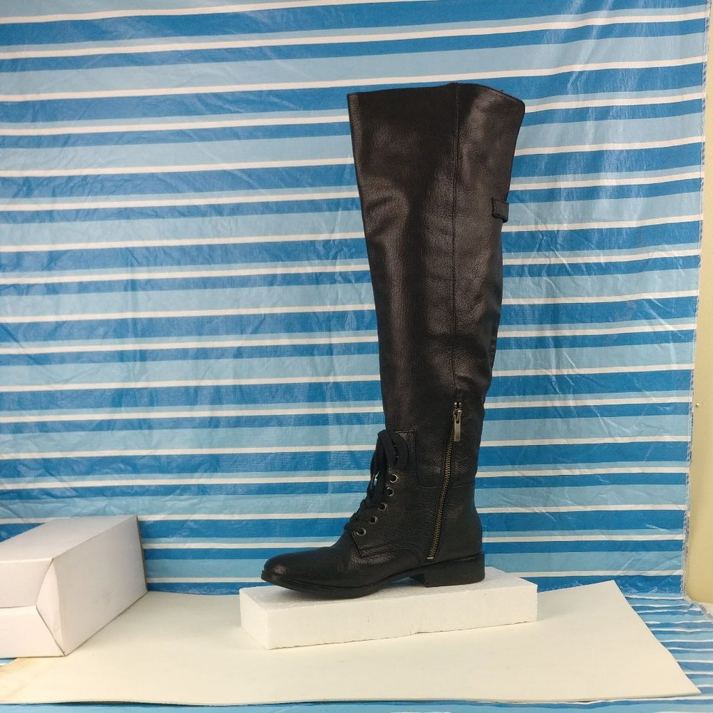 Free People mod Over-The-Knee TALL BLACK LEATHER EDWARDIAN BOOT 7.5US/5.5UK RaRe